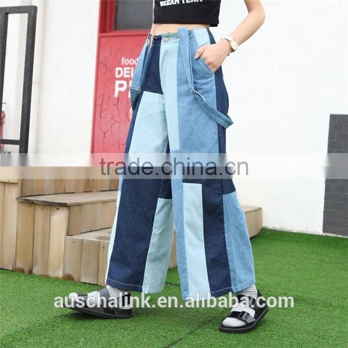 new style lady strap cargo trendy denim jeans manufacturers 2016