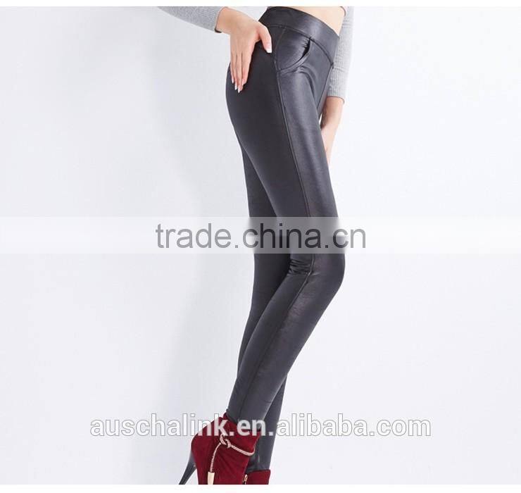 best selling girl warm black PU leather pants winter trousers customized