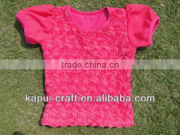 2017 New arrival cotton rosette tops for baby girls, red t shirt wholesale