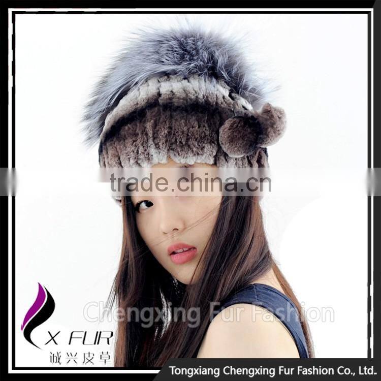 CX-C-244A Ladies Fashion Factory Direct Sale Knitted Rex Rabbit Fur Hat