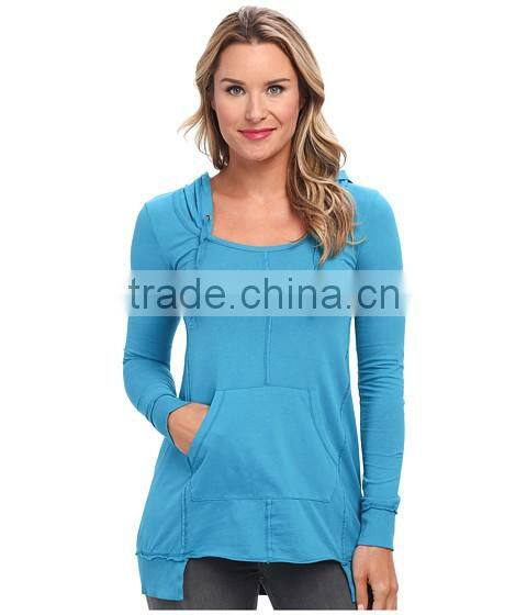 100 % cotton european style plain long sleeve classic jersey fabric pullover hoodie for women