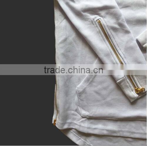 OEM service europe hot style hooded metal zipper decoration Long sleeve autumn winter longline streetwear sweatshirt
