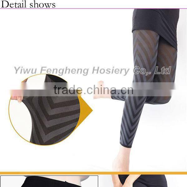 P0569 Yiwu Fenghui pretty hot sale elastic striped sexy ladies V-style jacquard leggings