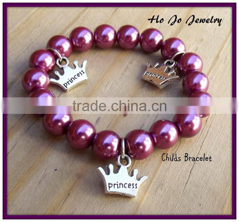 snowflakes Charm Bracelet, Personalized Name Bracelet, Party bracelet for child kids,little girl's pearl bead Christmas jewelry