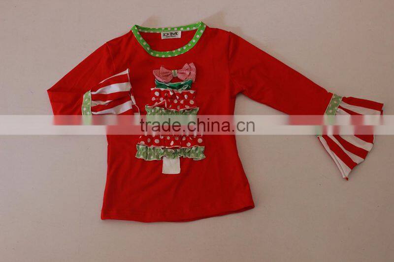 Wholesale baby sweet christmas tree pattern bounique ruffle kid's outfit set for baby