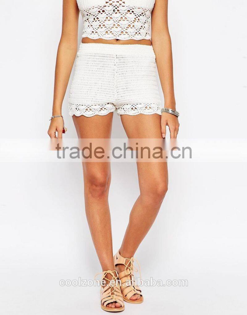 High-rise waist scallop hem crochet shorts women crochet lace shorts