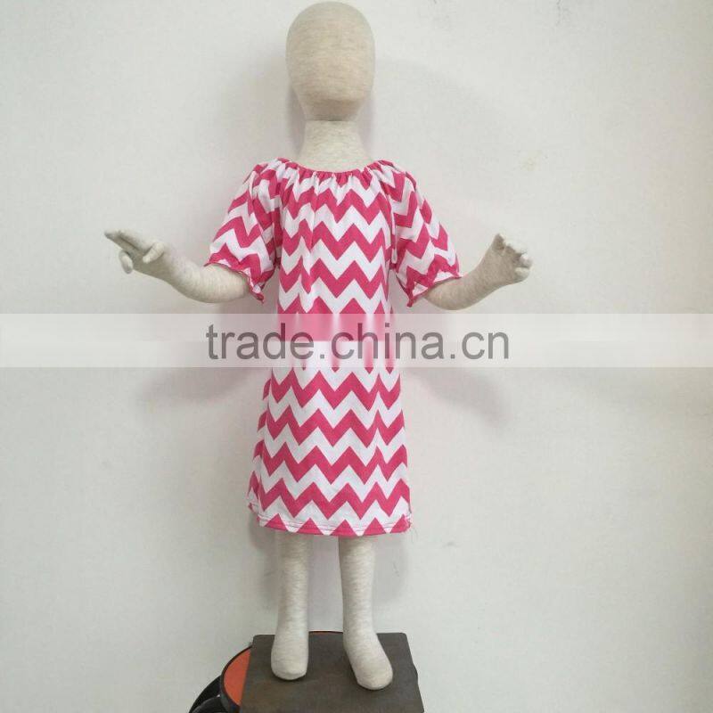 QL-355 short sleeve pink chevron cute baby dresses 2016