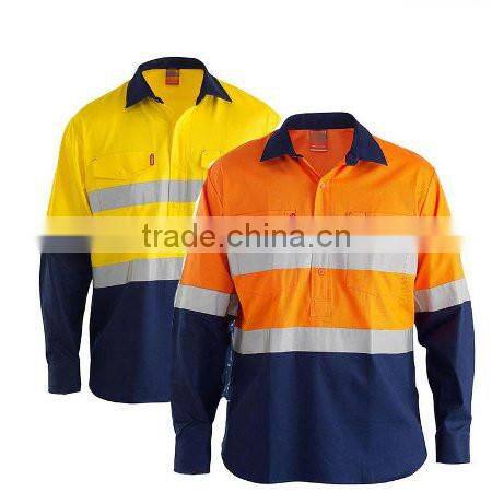 Hi vis two tones reflective tape orange navy large size long sleeve work shirt