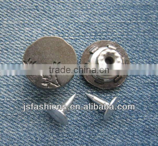 New arrivals customized flower engraved alloy shank jeans button with vintage color cap
