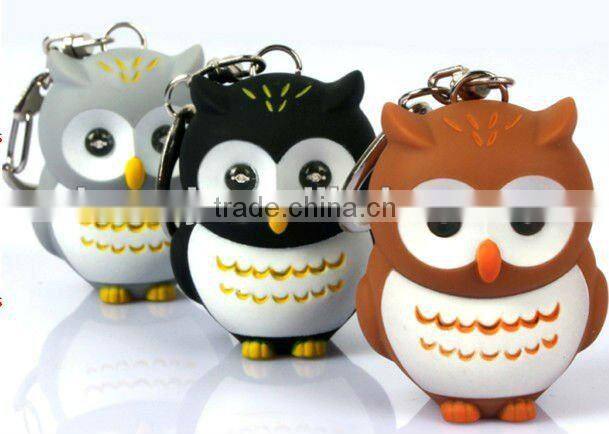 Owl shaped LED light keychain promotion gift with sound