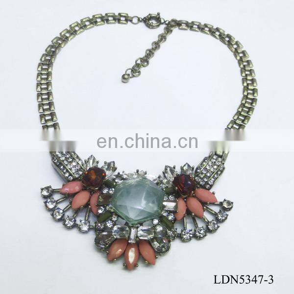 Fan pendant with hook brozen chain acrylic sheet with crystal necklace