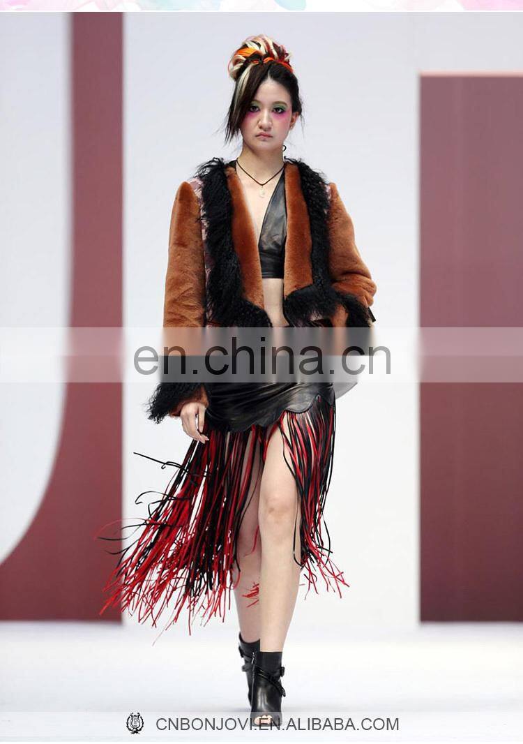 Fashion Sheep Fur & Skin Jacket Mogolian Sheep Fur Trim Sheepskin Fur Coat Hot Sale Ladies Fur Dress