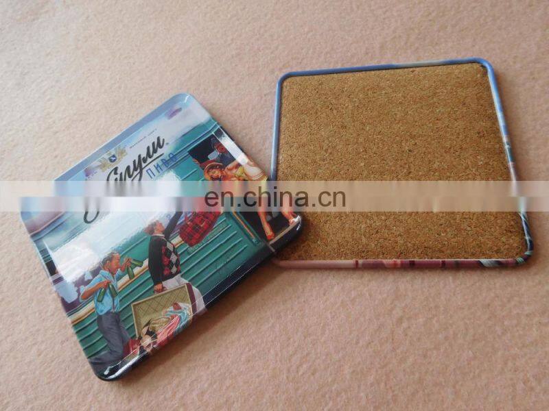 Wholesale square metal tin cup coaster with cork back