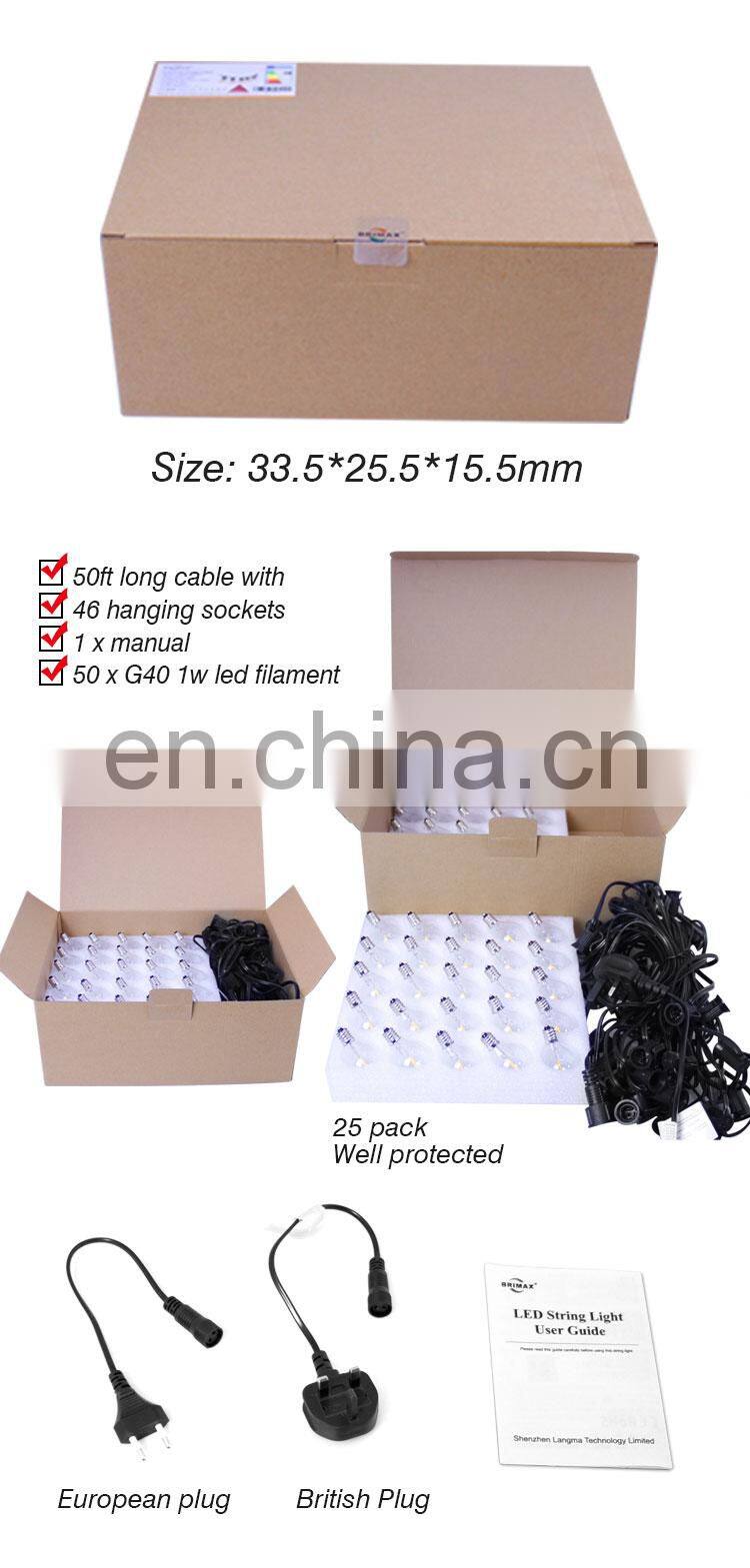 Brimax G40 Outdoor Garden String Lights 50ft Garden Patio Led String Light Outdoor