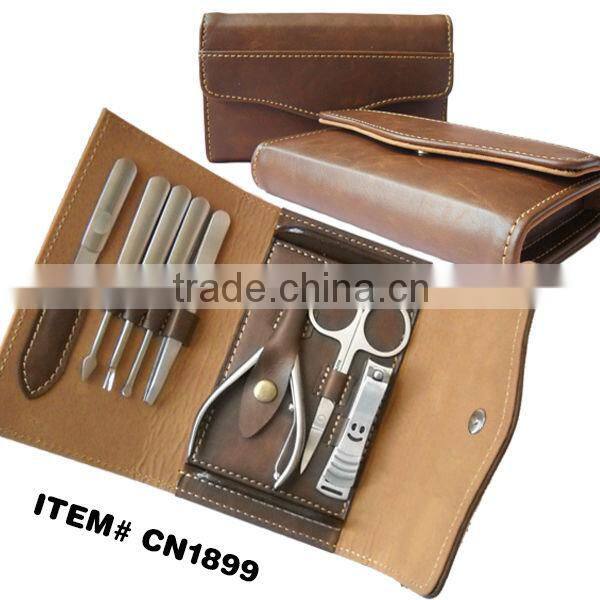 Brown button closed high quality 8pcs professional manicure set