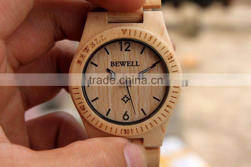 BEWELL Water Resistant Wood Watch Wooden Bamboo western Wrist Watch ECO Friendly Watch