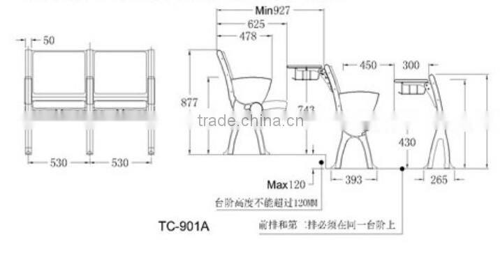 aluminum leg college desk and chair for classroom furnutire TC-901A-L