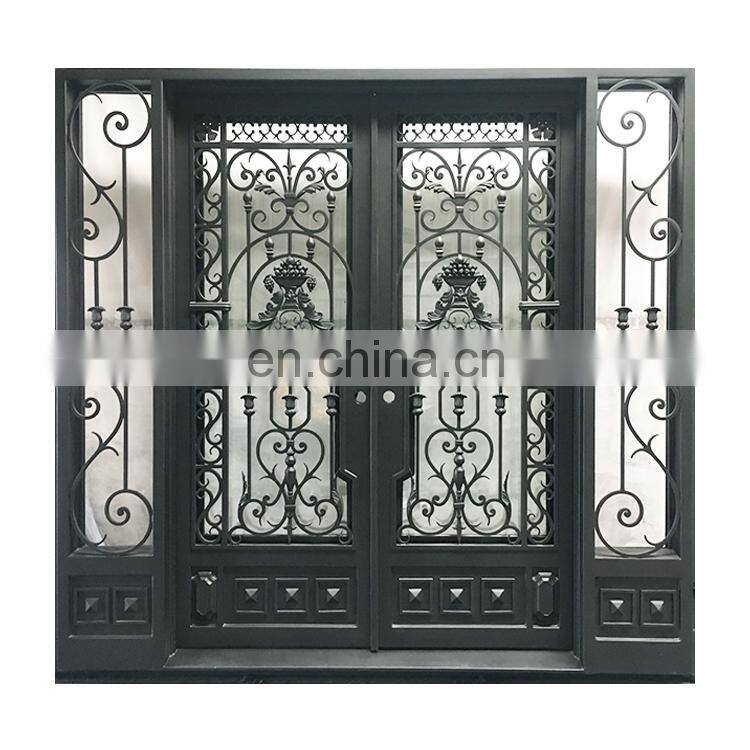 China factory custom design residential exterior security double metal wrought iron entry doors