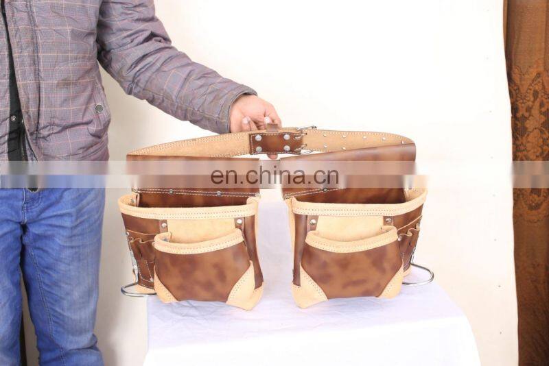 High Quality Heavy Duty Leather Tool Bag Pouch with Belt for Carpenter/ Electrician/ Handyman's Work Tool Bag pouch