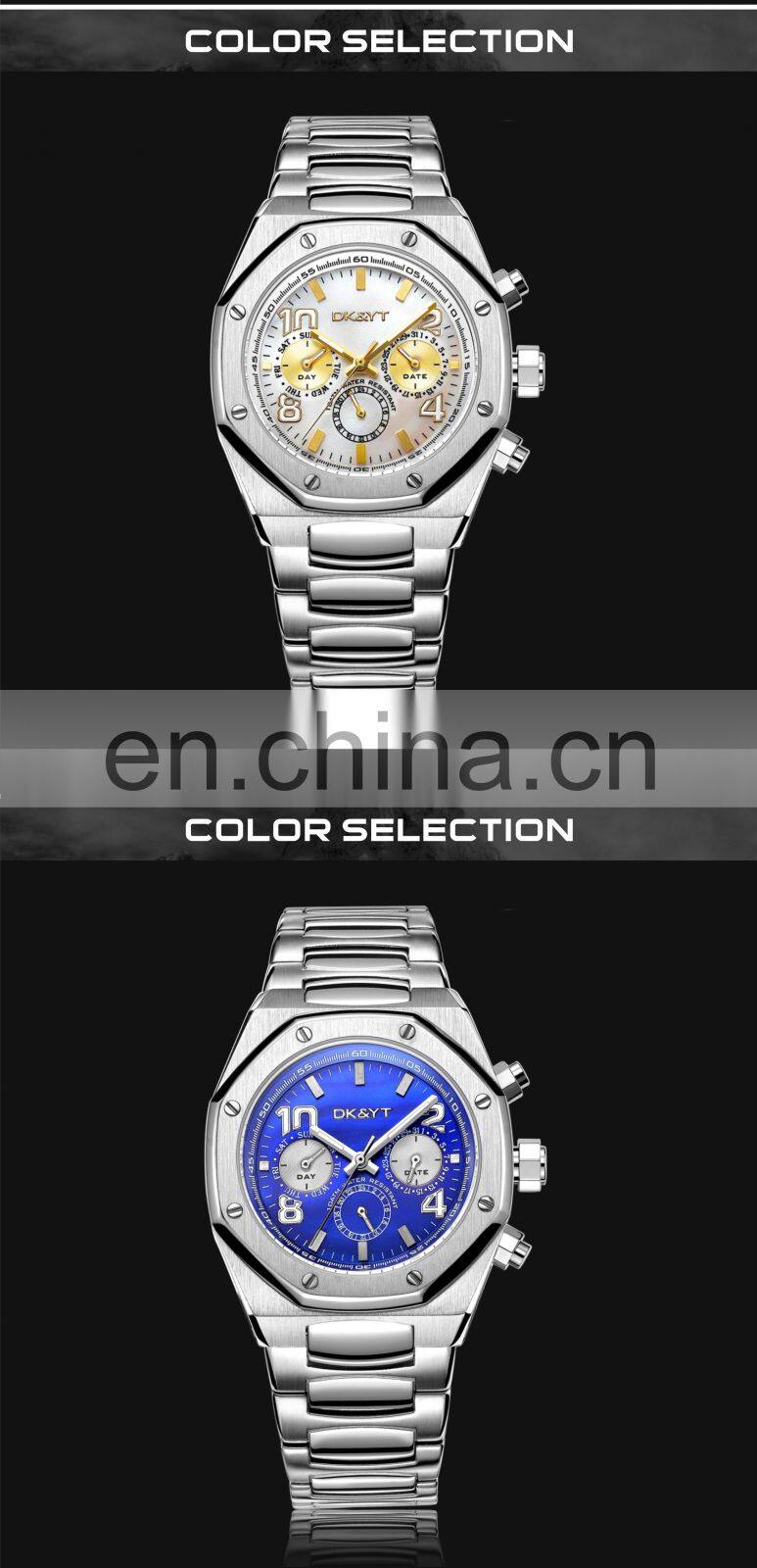 High Quality Customized Classic Multifunction Men Steel Wristwatch Collection Luxury Male Gold Watch