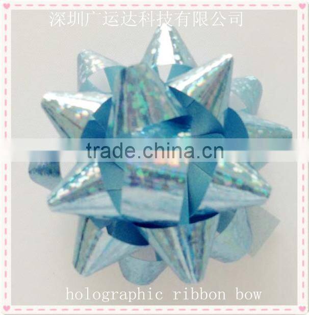Blue Holographic PET Star Bows Ribbon for Outdoor Decoration or wrapping
