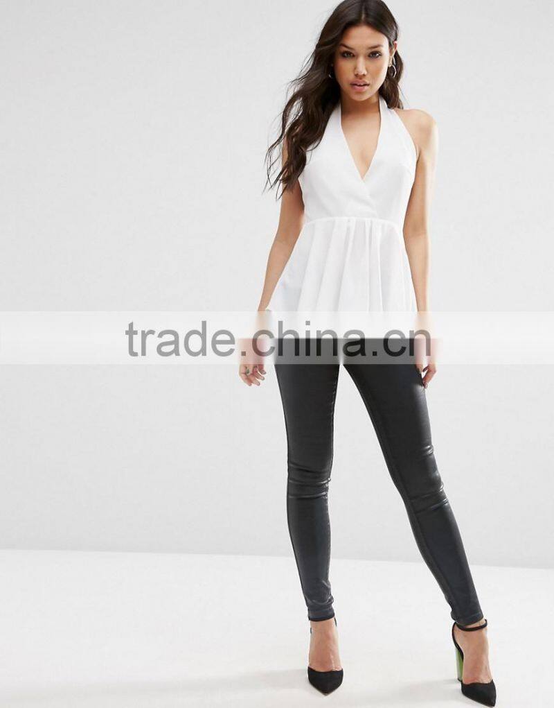 Sexy white colour lady blouse designs v neck fashion girls party wear tops