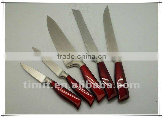 6pcs stainless steel solid handle good quality kitchen color knife