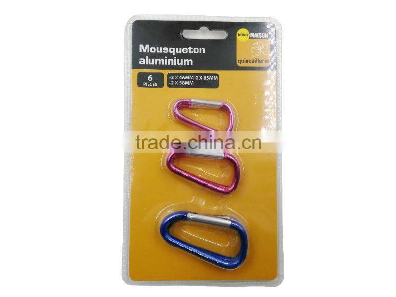 6 pack aluminum alloy metal carabiner keychain hook