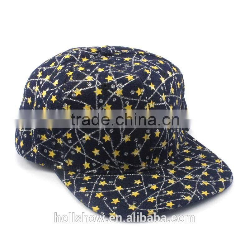 High Quality Star and Stripe Printed 6 Panels Adjustable Flat Snapback Caps