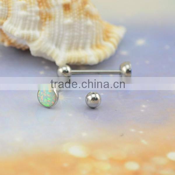 medical steel synthetic opal piercings body jewelry round shaped tongue ring