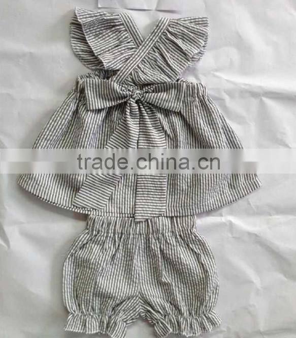 OEM design Hot Sale Seersucker boys shorts matching seersucker gingham clothing set for children