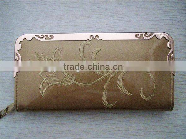 Manual seaming decoration ladies pu long ladies wallet with iron edge