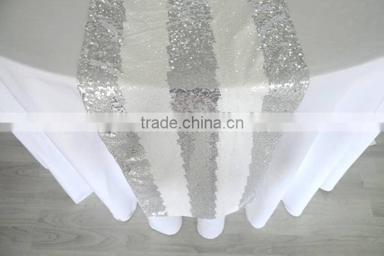 Fancy tiffany blue stripe sequin embroidery table runner for wedding