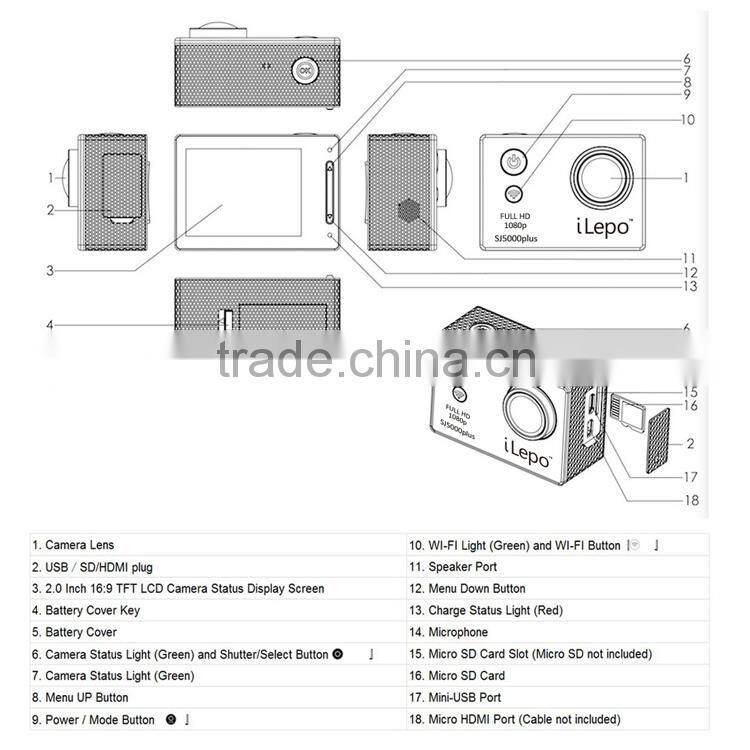 2.0 inch WIFI Full HD 1080P Waterproof Action Sports Camera