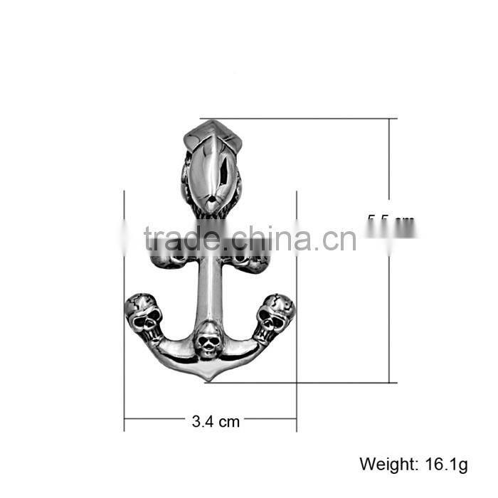 Kindy Jewelry fashion new design stainless steel skull anchor necklace pendant