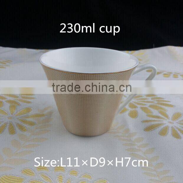 230ml coffee cup with gloden color decal with gold rim tea cup with saucer