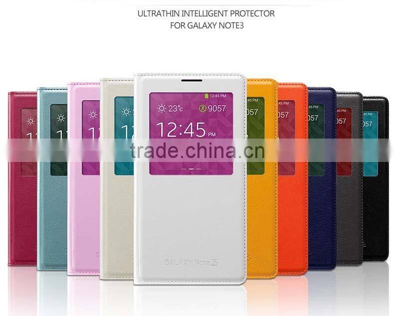 New Arrival Ultra Thin leather flip case for samsung galaxy note 3 with Smart window and sleep function