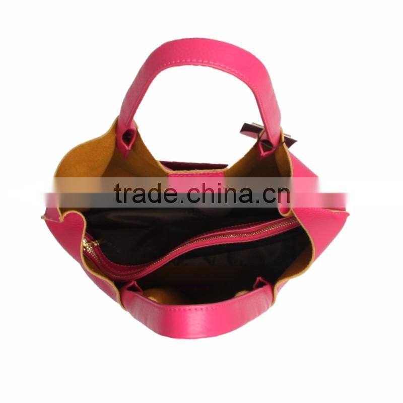CSS668B001 2016 Chinese Manufacturer Made Fashion Ladies Genuine Cow Leather Pink Casual Shopper Tote Bag