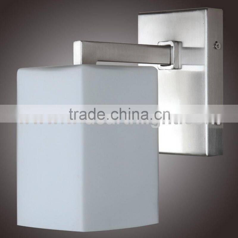 Brushed Nickel Hotel Bath Wall Light Fixture UL With Frosted White Glass Shade W20062