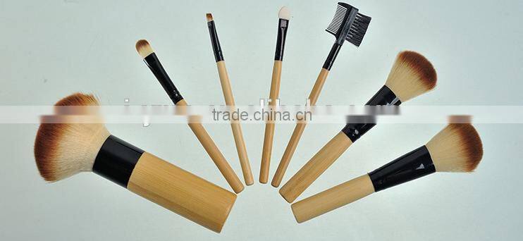 bamboo handle 7 piece fiber hair make up brush set with pouch