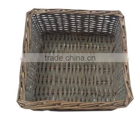Square Set of 2 White Painted Wicker Baskets