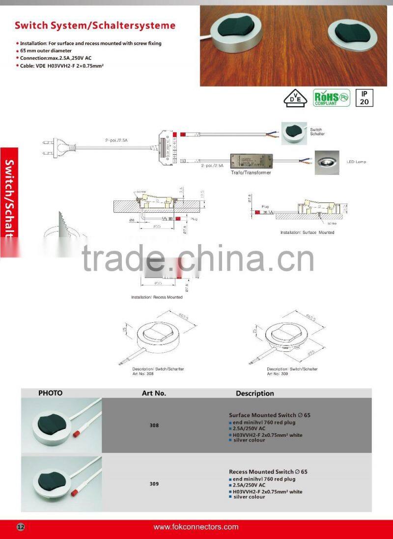 New unique Commutateur / meubles cabinet, 220v-230v-240v 2,5a silver color surface or recessed mounted installation