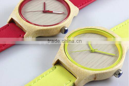 hot sale newest wood case with leather band fashion colorful ladies watch(WJ-3910)
