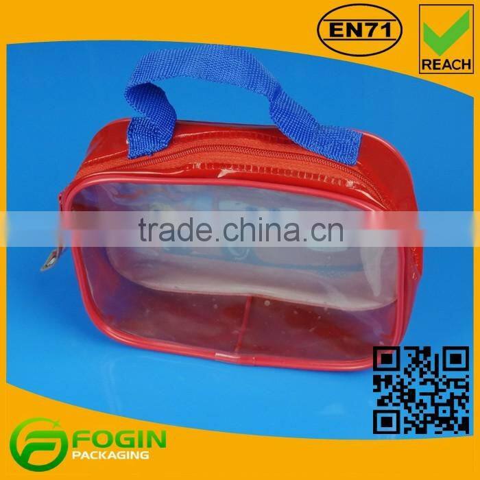 red pvc makeup travel bag with handle