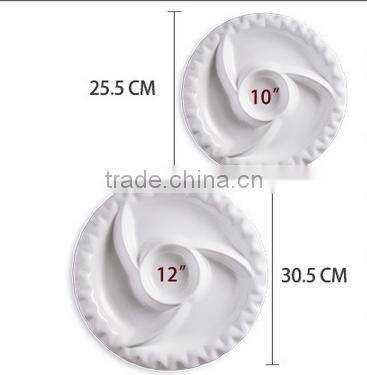 White ceramic dinner division fan shape round plate for home restaurant