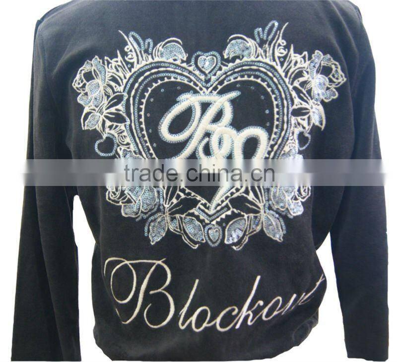 Hot Ladies 2pcs Velour Suit with Beautiful Sequins Embroidery