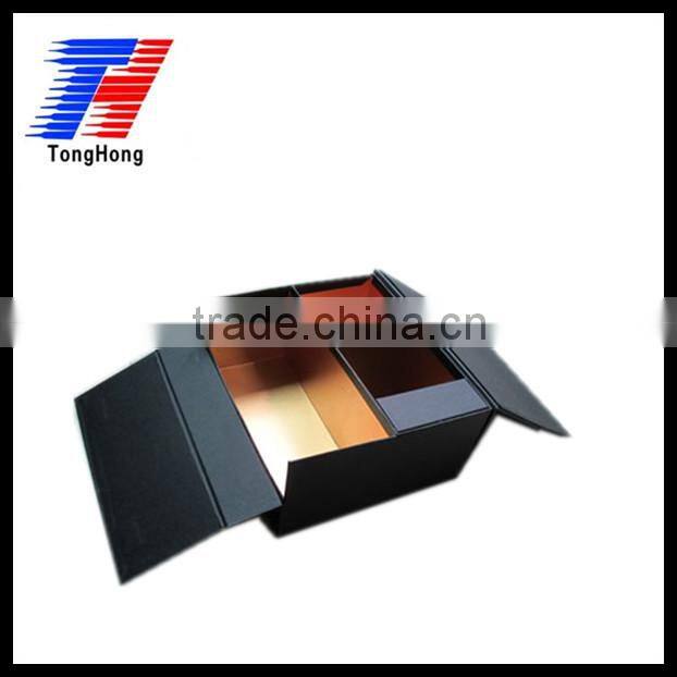 Custom black luxury two bottles wine pakcaging paper box for sale