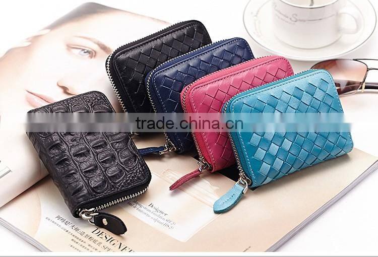 Knitted leather credit card holder in soft grain leather high quality standard