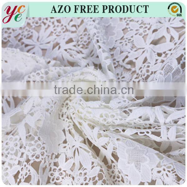 Fashion style snow white chemical lace polyester embroidery fabric