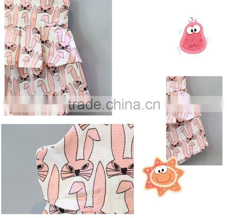 New Design Kids Cartoon Printed V-neck Vest and Short Pants Suit, Clothing Set for Girl